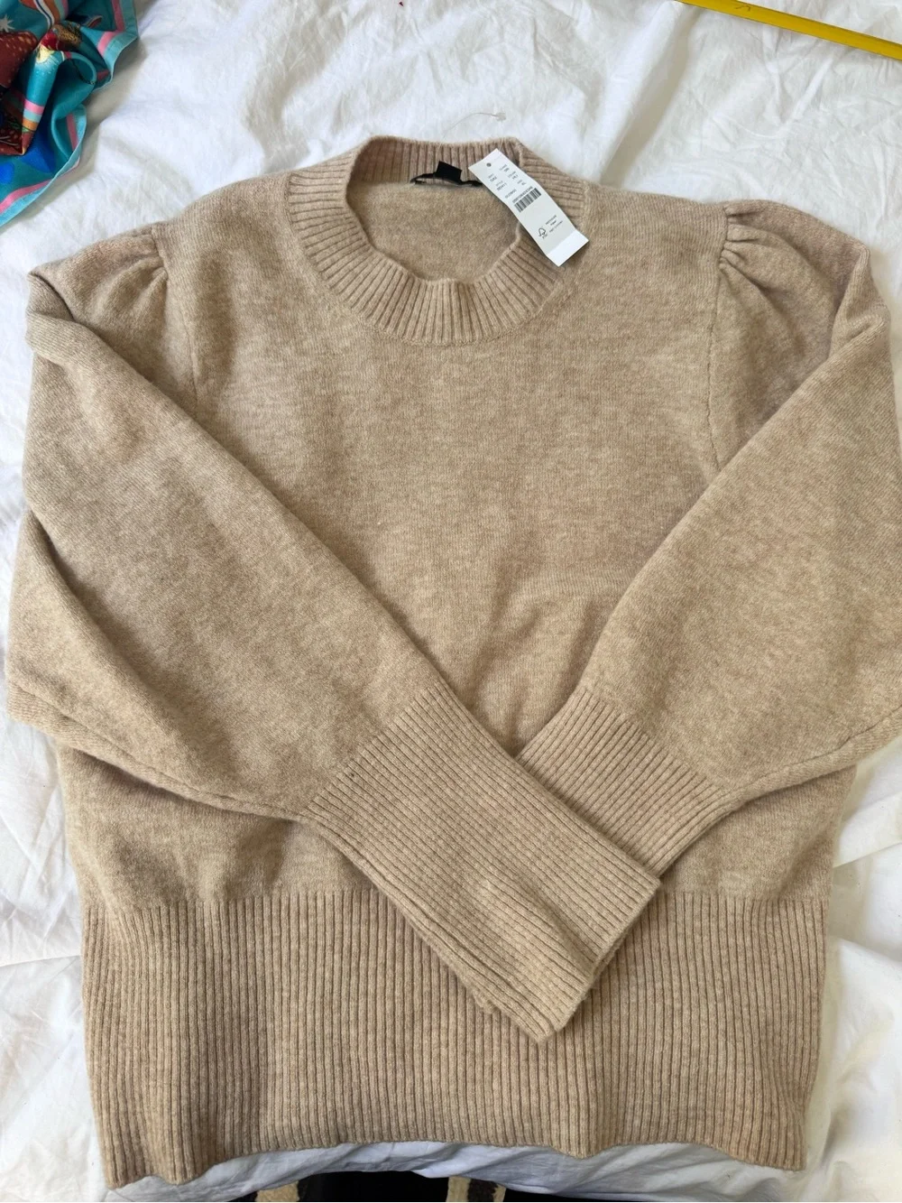 J. Crew puff shoulder women’s XL tan beige camel sweater NWT